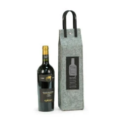 Uncork And Unwind Felt Pinot Wine Tote With Black Leather Accents - Gray