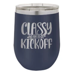 Classy Until Kickoff Navy Double-Walled Insulated Stemless Cup And Lid