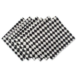 Harlequin Print 20" X 20" Napkins Set Of 6 - Black And Cream
