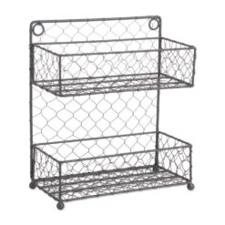 Double-Wide Two-Tier Chicken Wire Spice Rack - Black
