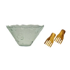 Coastal Salad Bowl & Olive Wood Server Hands