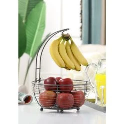 Wire Fruit Basket With Banana Hook - Black