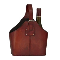 Wine Holder 2 Bottle 12W X 13H X 6D Inch Red Leather