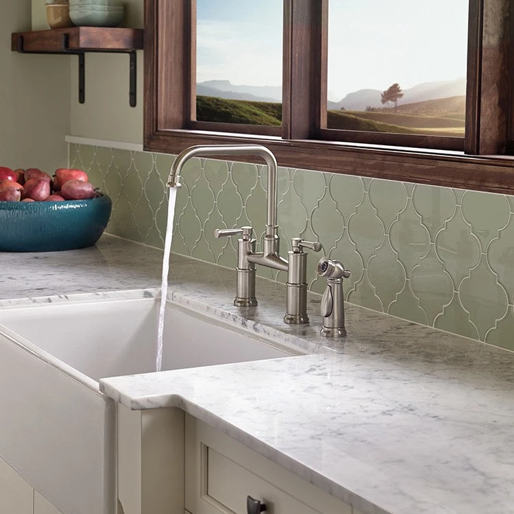 Artesso High Arc Two Handle Widespread Bridge Kitchen Faucet With Sprayer And Lever Handles - Image 2