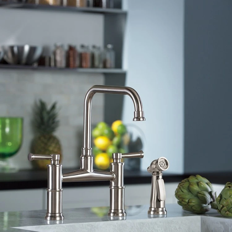 Artesso High Arc Two Handle Widespread Bridge Kitchen Faucet With Sprayer And Lever Handles - Image 3