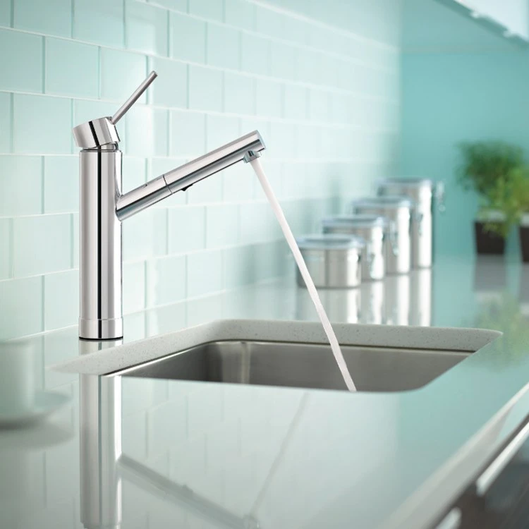 Moen Tilt Single Handle Low Arc Pull Out Kitchen Faucet - Image 3