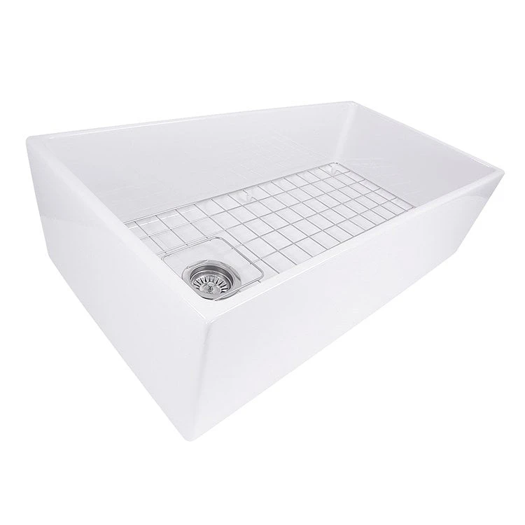 Cape 36" Single Bowl Farmhouse Fireclay Sink With Offset Drain And Grid - Image 2