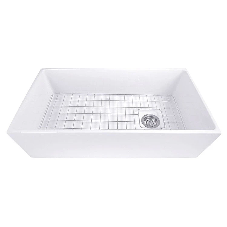 Cape 36" Single Bowl Farmhouse Fireclay Sink With Offset Drain And Grid