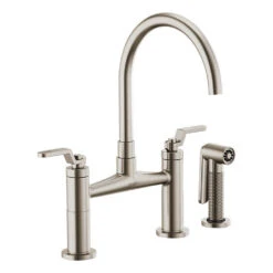 Litze Two Handle Kitchen Bridge Faucet With High-Arc Spout/Industrial Handle/Side Sprayer