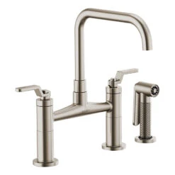 Litze Two Handle Kitchen Bridge Faucet With Square Spout/Industrial Handle/Side Sprayer