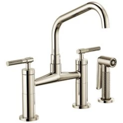 Litze Two Handle Kitchen Bridge Faucet With Angled Spout/Knurled Handle/Side Sprayer