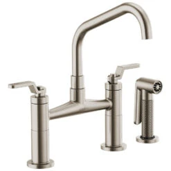 Litze Two Handle Kitchen Bridge Faucet With Angled Spout/Industrial Handle/Side Sprayer