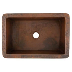 Cardenas Single Bowl Farmhouse Apron Front Hand-Hammered Copper Kitchen Sink