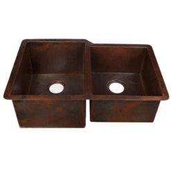 Hidalgo Double Bowl Aged Copper Dual Mount Kitchen Sink