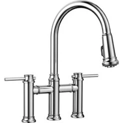 Blanco Empressa Two Handle Bridge Kitchen Faucet With Pull Down Sprayer - Chrome