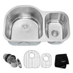 Premier 30" 60/40 Double Bowl Stainless Steel Undermount Kitchen Sink With NoiseDefend