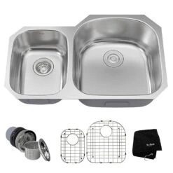 Premier 32" 60/40 Double Bowl Stainless Steel Undermount Kitchen Sink With NoiseDefend