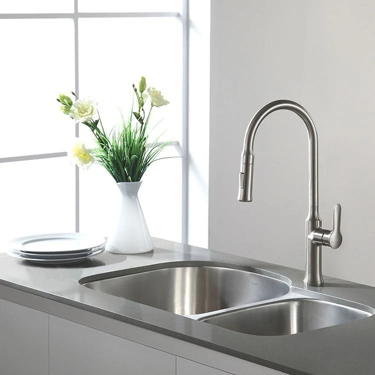Premier 35" 60/40 Double Bowl Stainless Steel Undermount Kitchen Sink With NoiseDefend - Image 2