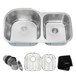 Premier 35" 60/40 Double Bowl Stainless Steel Undermount Kitchen Sink With NoiseDefend