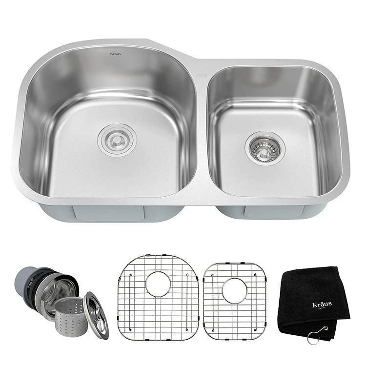 Premier 35" 60/40 Double Bowl Stainless Steel Undermount Kitchen Sink With NoiseDefend