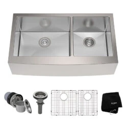 Standart Pro 33" Double Bowl Stainless Steel Farmhouse Kitchen Sink With NoiseDefend