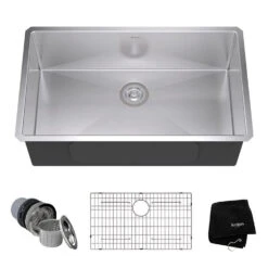 32" Single Bowl Stainless Steel Undermount Kitchen Sink With NoiseDefend