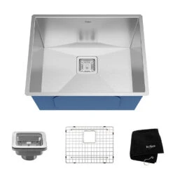 Pax Zero-Radius 22.5" Single Bowl Stainless Steel Undermount Kitchen Sink With NoiseDefend