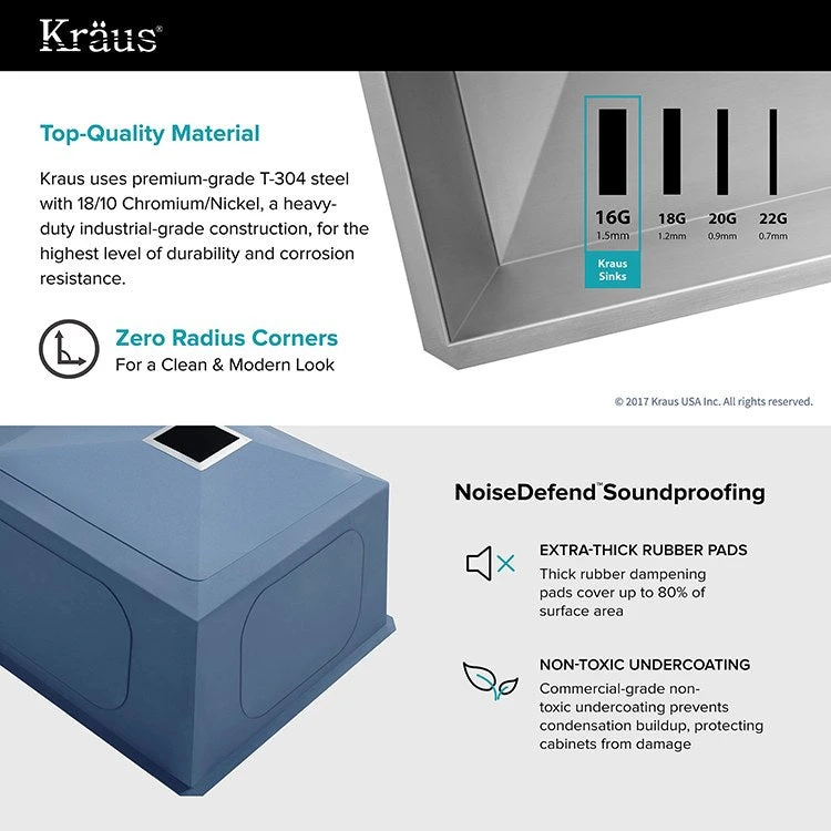 Pax Zero-Radius 22.5" Single Bowl Stainless Steel Undermount Kitchen Sink With NoiseDefend - Image 6