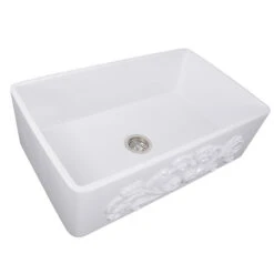 Vineyard 33" Single Bowl Fireclay Farmhouse Kitchen Sink With Filigree Apron