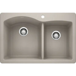 Blanco Diamond 33" 1-1/2 Double Bowl Silgranit Dual Mount Kitchen Sink With Ledge