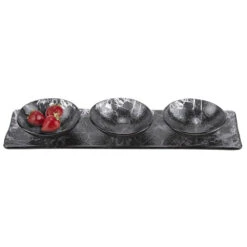 Black Marble Glass Decor Hostess Tray With Bowls 4-Piece Set