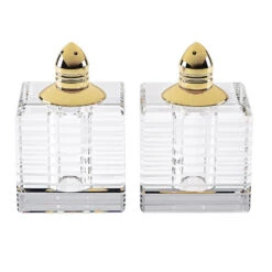 Pinstripes Gold Handmade Lead-Free Crystal Salt And Pepper Shakers Set Of 2