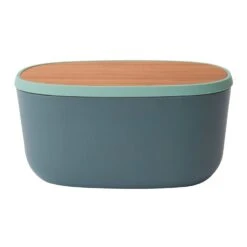 BergHOFF Leo 12.5" Bamboo Bread Box With Cutting Board Grey And Mint