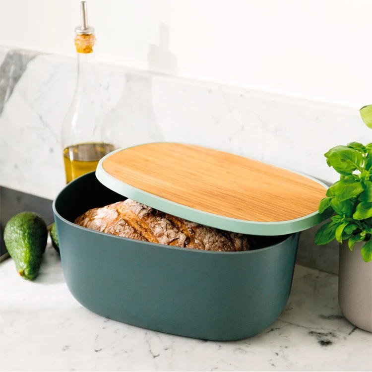 BergHOFF Leo 12.5" Bamboo Bread Box With Cutting Board Grey And Mint - Image 6