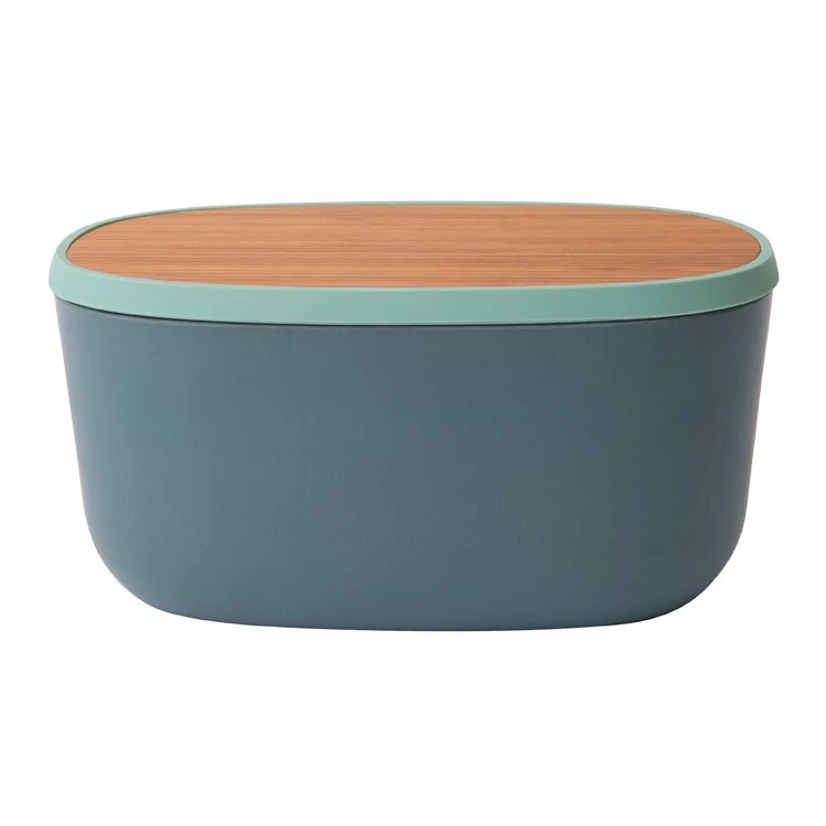BergHOFF Leo 12.5" Bamboo Bread Box With Cutting Board Grey And Mint