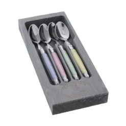Four Dessert Spoons With Pastel Handles