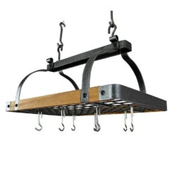 Signature 30" Rectangle Ceiling Pot Rack With 18 Hooks /Tiger Wood