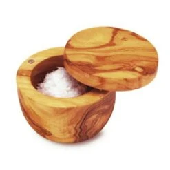 Olive Wood Salt Keeper With Swivel Top