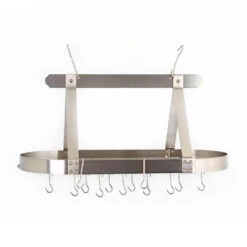 36" Oval Hanging Pot Rack With Grid And 16 Hooks