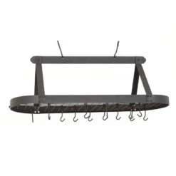48" Oval Hanging Pot Rack With Grid And 24 Hooks