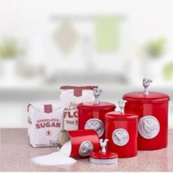Red Rooster Canisters Set Of 4