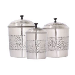 Victoria Embossed Antique Pewter Canisters Set Of 3