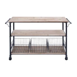 Metal And Wood Table Cart With Drawer Baskets