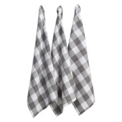 DII Gray And White Buffalo Check Dish Towels Set Of 3