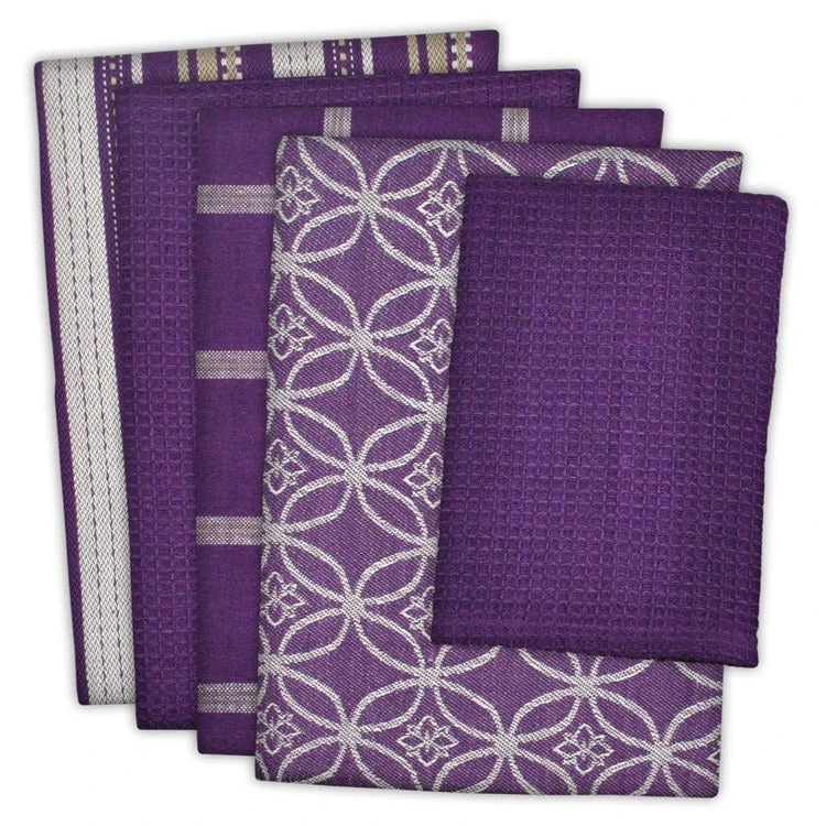 DII Assorted Eggplant Dish Towels And Dish Cloth Set Of 5