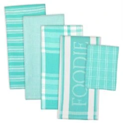 DII Assorted Teal Foodie Dish Towels And Dish Cloth Set Of 5