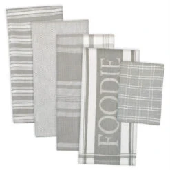 DII Assorted Light Gray Foodie Dish Towels And Dish Cloth Set Of 5