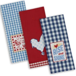 DII Assorted Rise And Shine Embroidered Dish Towels Set Of 3