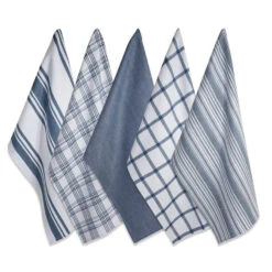 DII Assorted Stone Blue Woven Dish Towels Set Of 5