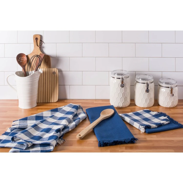 DII Assorted Navy Heavyweight Fringed Dish Towels Set Of 4 - Image 2